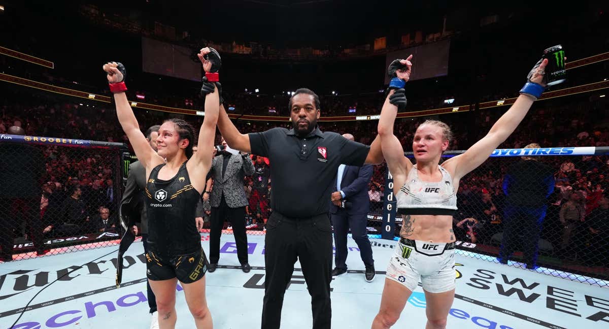 Alexa Grasso y Valentina Shevchenko, tras confirmarse el nulo en Noche UFC./UFC