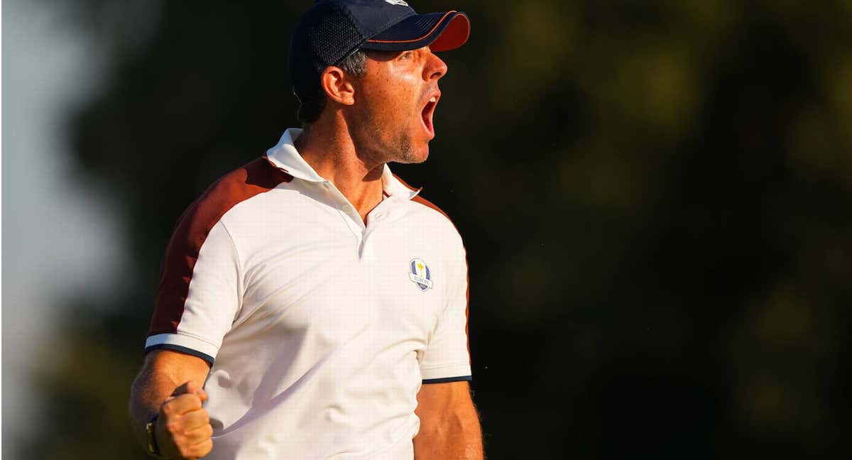 McILroy, esta tarde, celebra un punto para Europa. /Getty