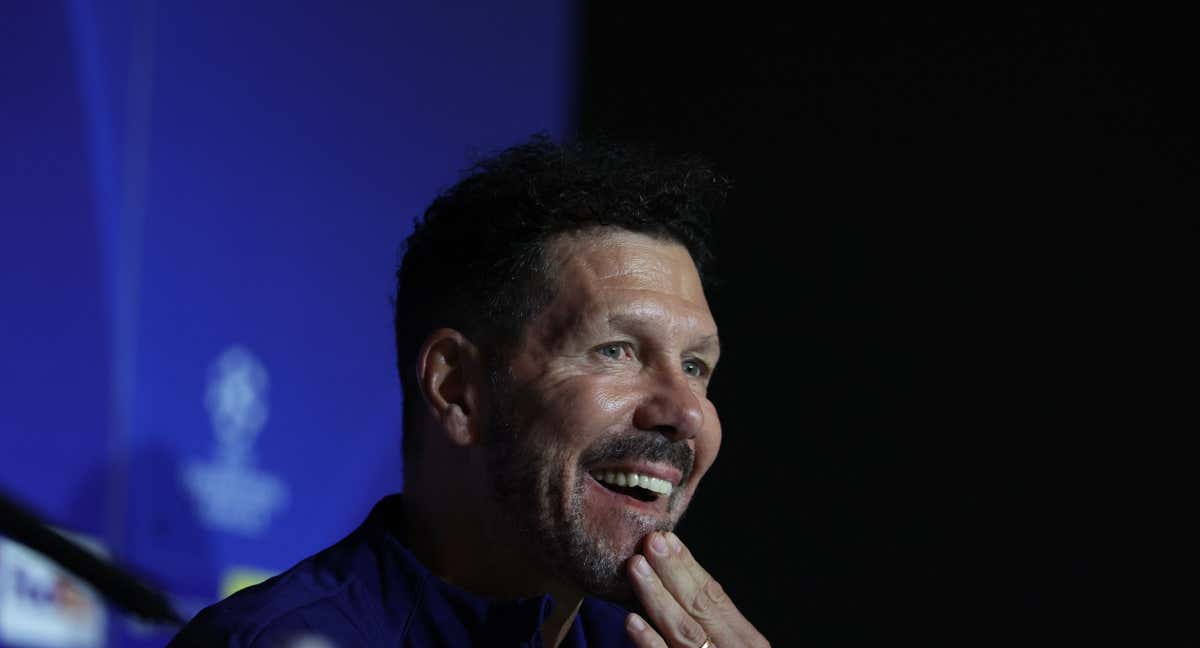 Diego Pablo Simeone, en la conferencia de Prensa previa al partido de Champions./AFP