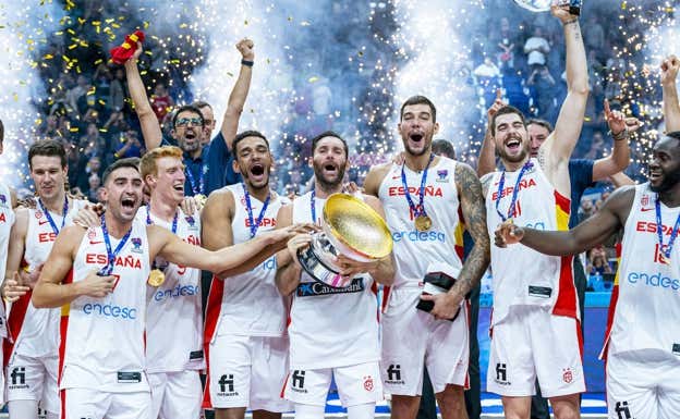España celebra el triunfo en el Eurobasket.  Feb