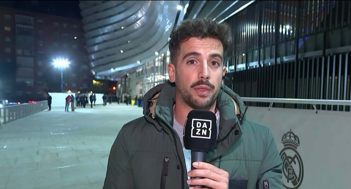 La previa de DAZN, desde los exteriores del Bernabéu./