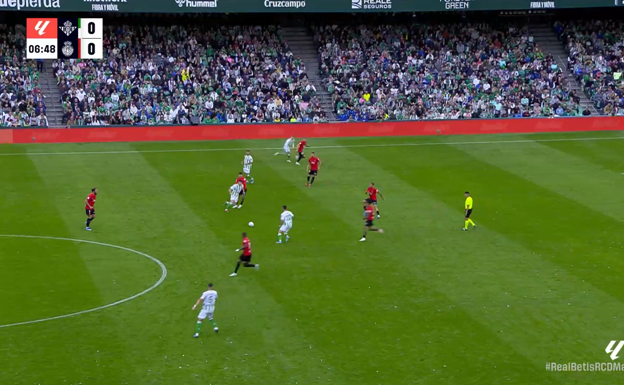 Isco recibe perfilado de costado ante el bloque del Mallorca.  WYSCOUT