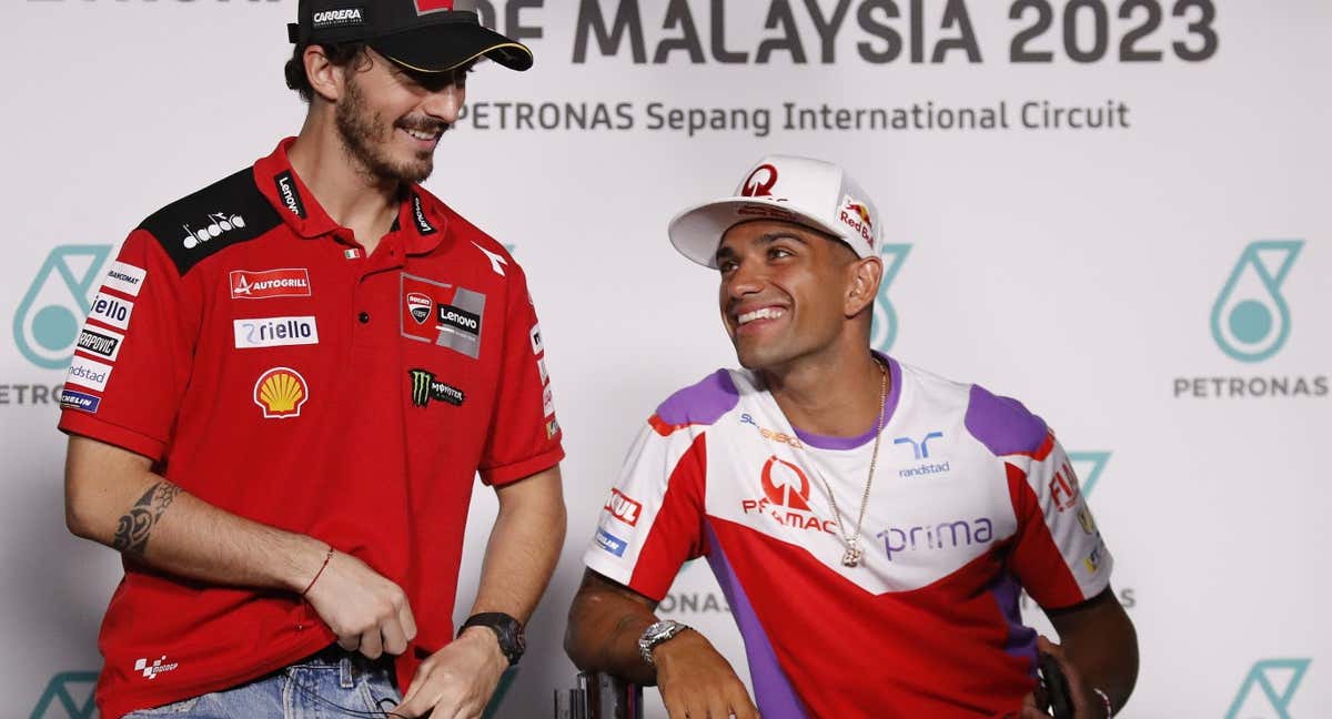 Pecco Bagnaia y Jorge Martín en la rueda de prensa del GP de Malasia 2023.