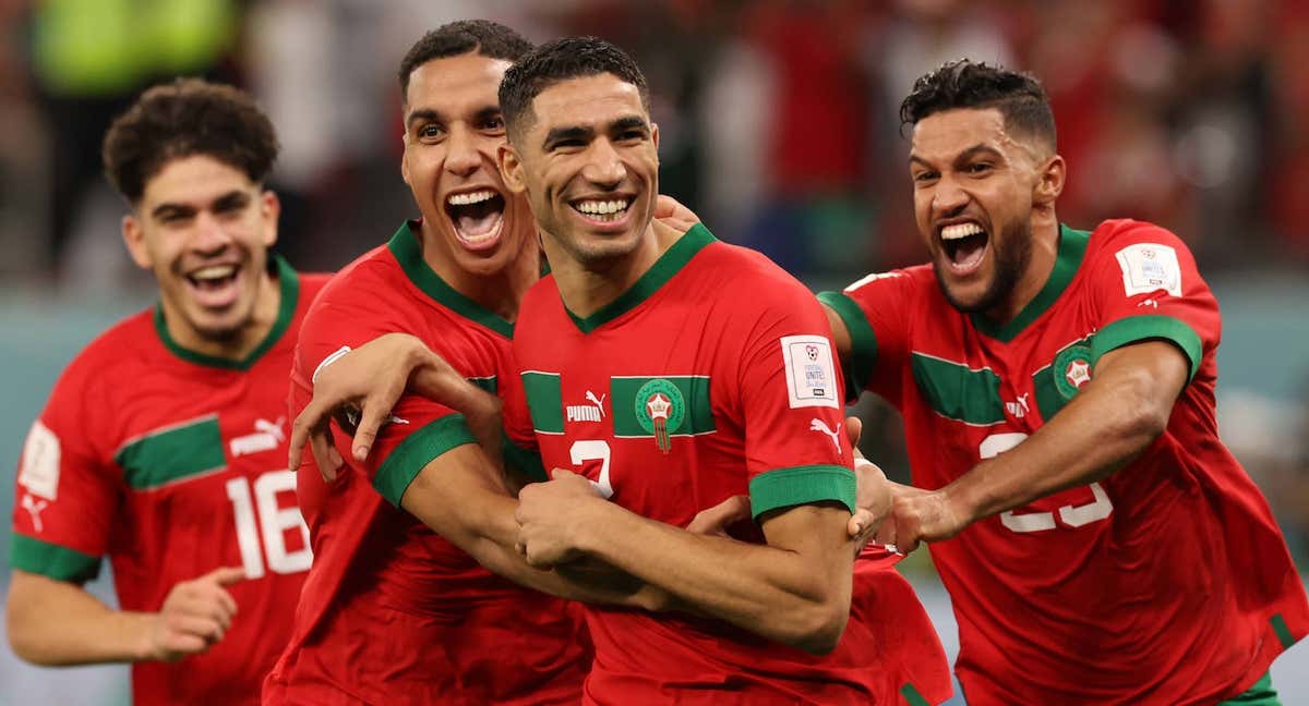 Achraf, nacido en Getafe, celebra un gol contra España en el Mundial de Catar. /GETTY