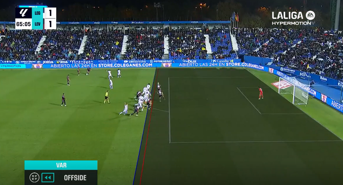 El fuera de juego en el gol anulado al Levante./