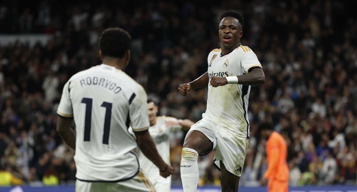 Vinicius y Rodrygo, celebrando un gol./EFE