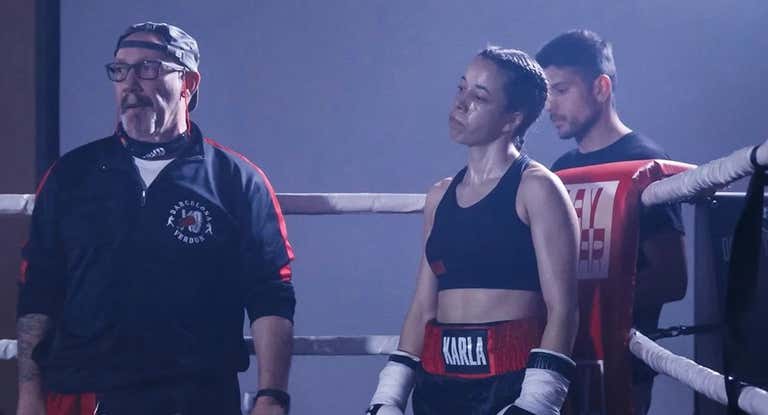 Karla Mérida, en los instantes previos de un combate.
