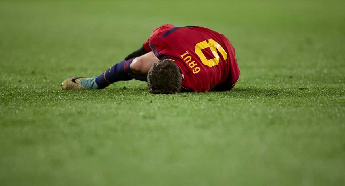 Gavi lesionado con España. /GETTY