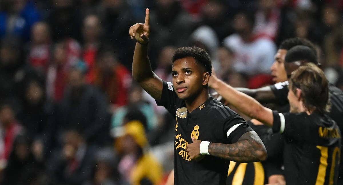 Rodrygo, celebrando un gol en Champions./EFE