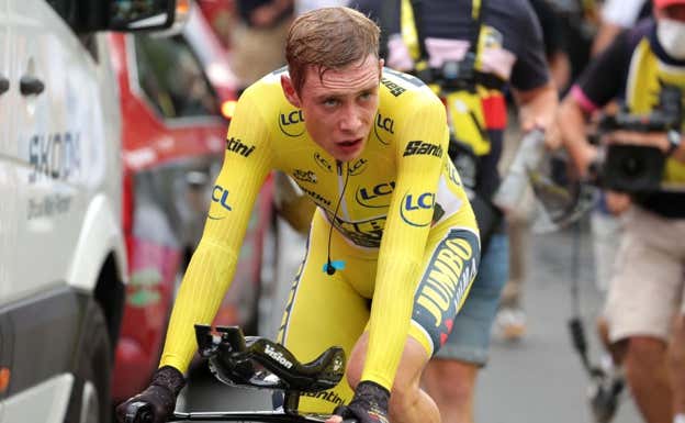 Jonas Vingegaard tras arrasar en la contrarreloj de Combloux, en el último Tour de Francia.  AFP