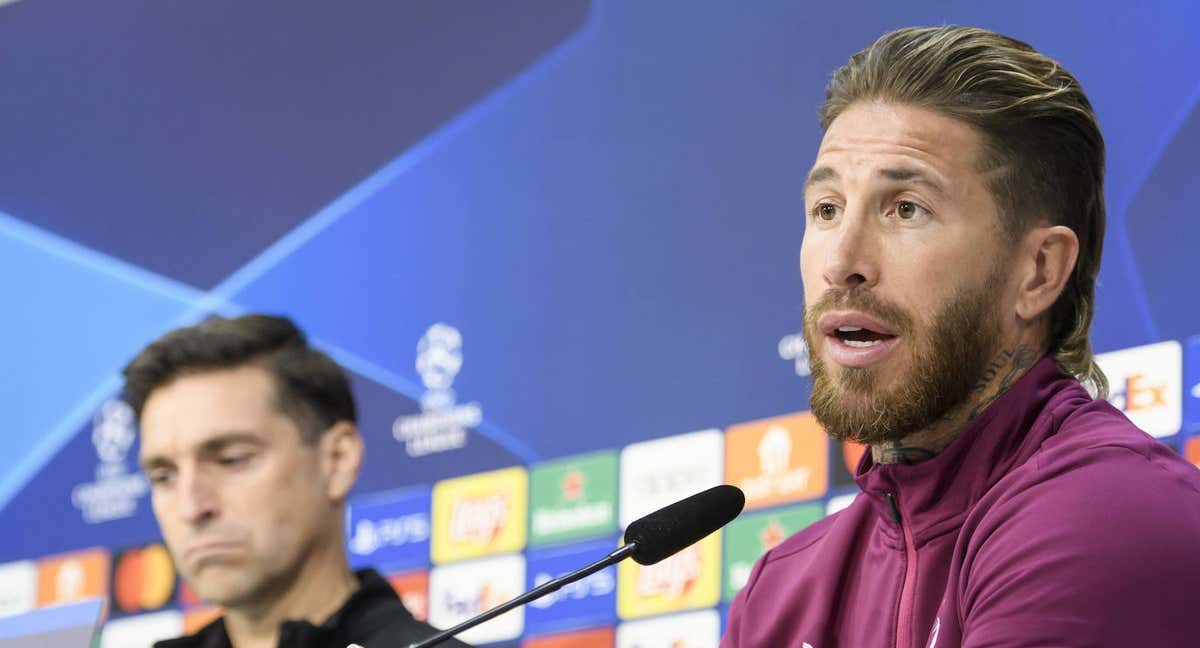 Sergio Ramos comparece ante los medios en la previa de la Champions./EFE