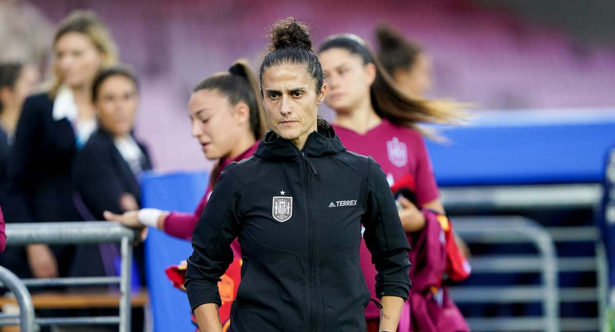 Montse Tomé antes del partido de ida ante Italia. /Getty