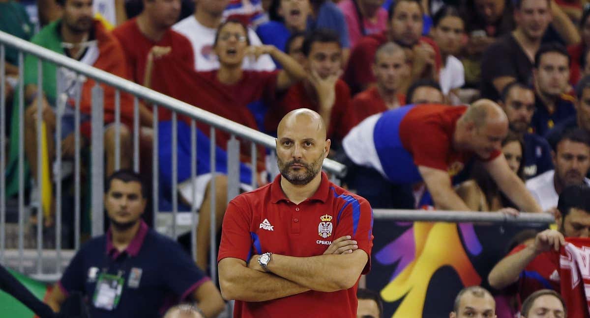 Sasha Djordjevic como seleccionador de Serbia en un partido contra Francia en 2014.