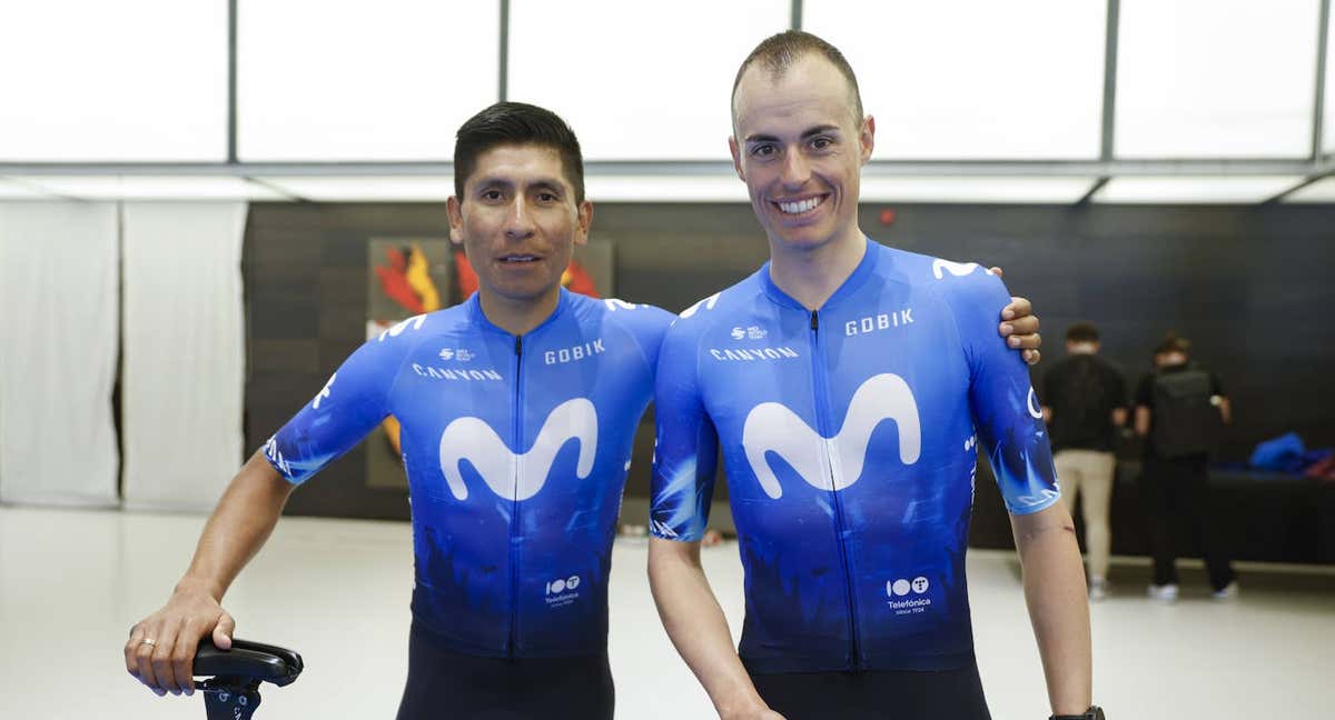 Nairo Quintana, a la izquierda, y Enric Mas, en la presentación de Movistar Team.