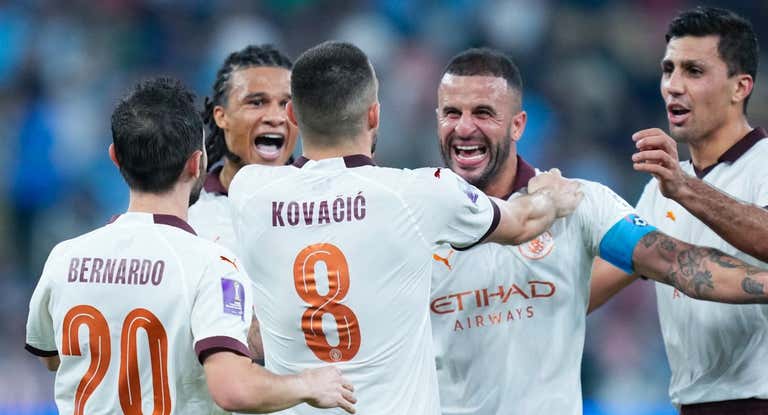 Los jugadores del City celebrando un gol.