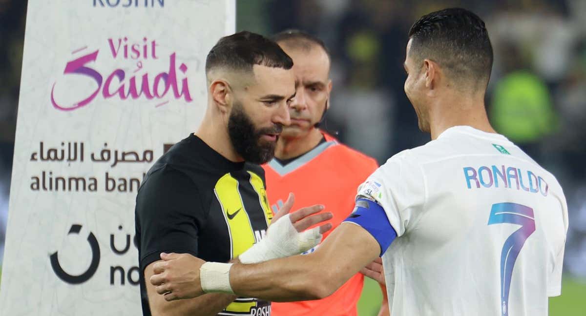 Reencuentro entre Benzema y Cristiano Ronaldo. /GETTY