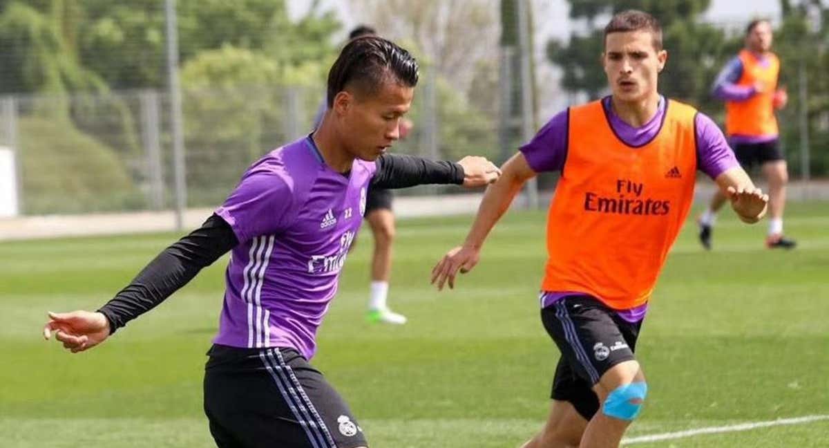 Lin Liangming, durante un entrenamiento en Valdebebas./CEDIDA