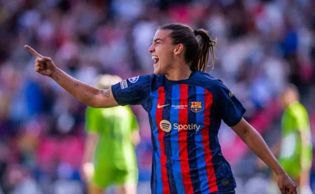 Patri Guijarro celebra uno de los dos goles que marcó en la final.  FC Barcelona