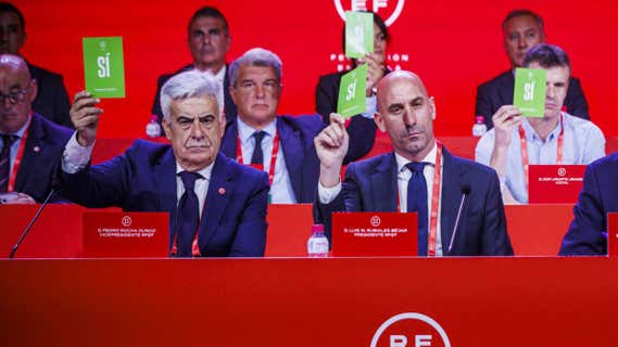 Pedro Rocha y Luis Rubiales,  juntos durante una Asamblea de la RFEF./EFE
