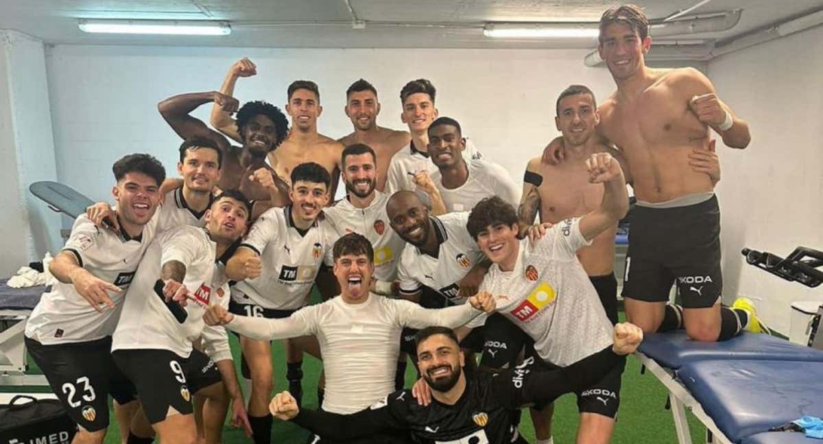 El vestuario del Valencia tras ganar en Cádiz. /Valencia C.F