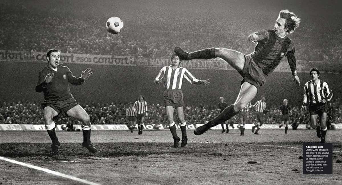 Gol de Cruyff a Reina en un partido entre el Barcelona y el Atlético./