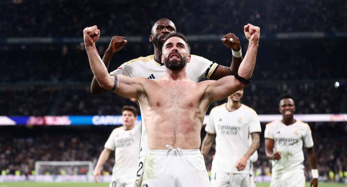 Carvajal, celebrando su gol con el Real Madrid./EFE