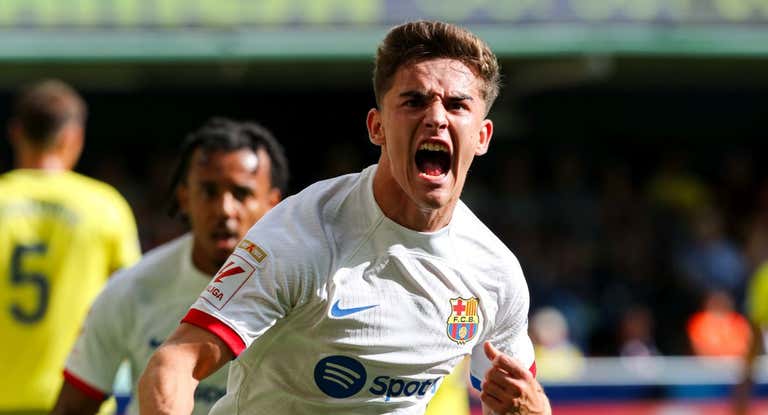 Gavi celebra el gol que anotó en La Cerámica.