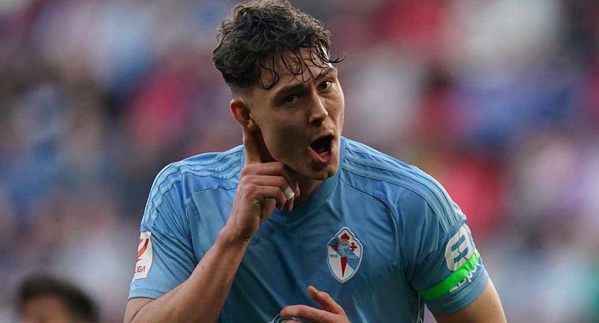 Strand Larsen, celebra un gol con el Celta en el último partido contra Osasuna.