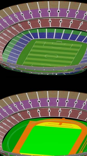 Vista 3D del estadio y su 'efecto caldera' con y sin pista de Atletismo.  Relevo.