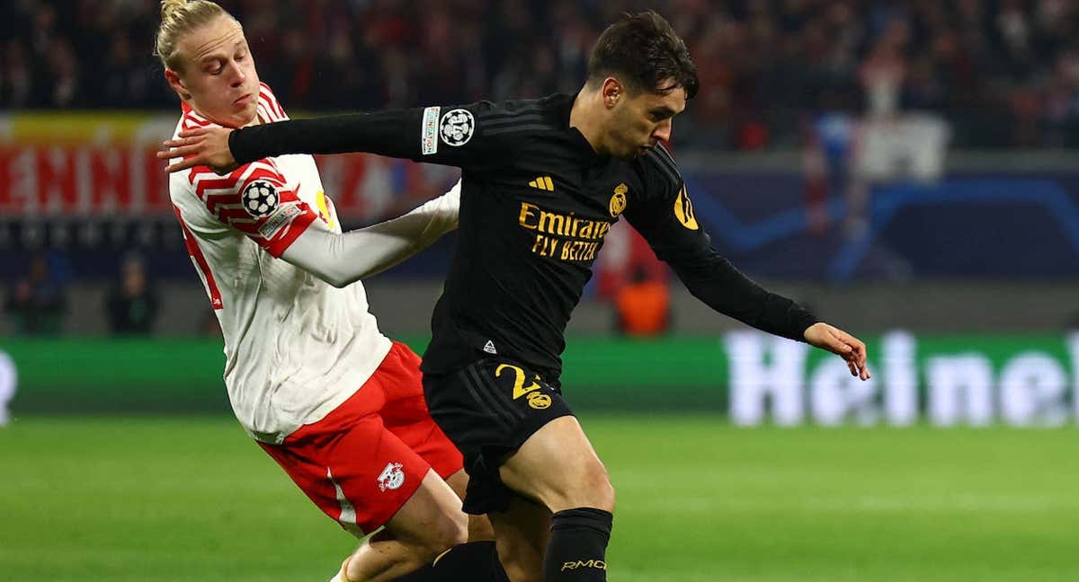 Brahim, en la jugada del gol contra el Leipzig.