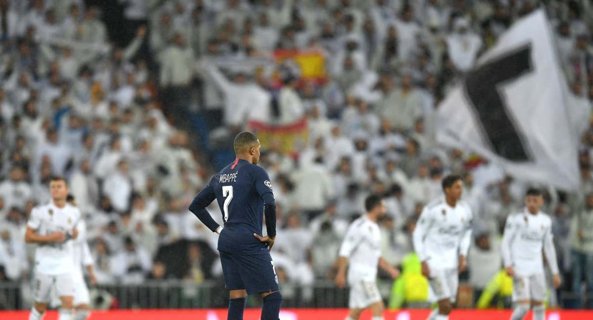Mbappé, en un partido en el Santiago Bernabéu.