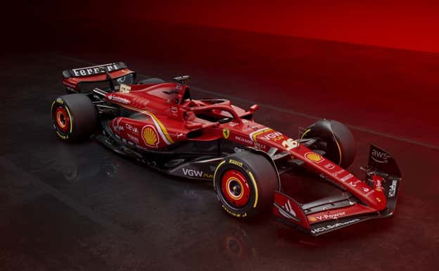 Render digital del Ferrari SF24 para la temporada 2024 de F1.  Ferrari