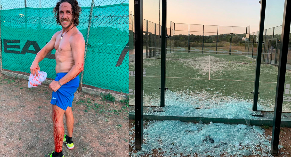 Puyol después de romper el cristal de una pista de pádel.