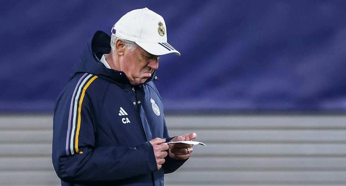 Ancelotti, en un entrenamiento del Real Madrid. /GETTY