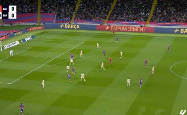 El pase de Íñigo conecta con Pedri, que atrae a uno de los defensas y juega de espuela para la entrada de De Jong.  WYSCOUT