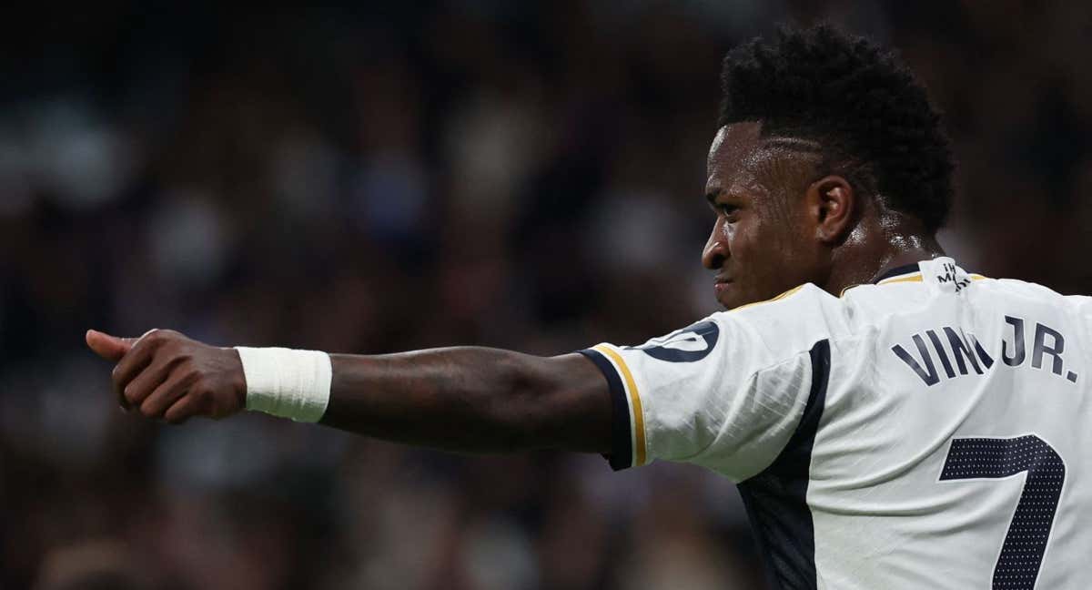 Vinicius celebra el 1-0 ante el Celta. /AFP