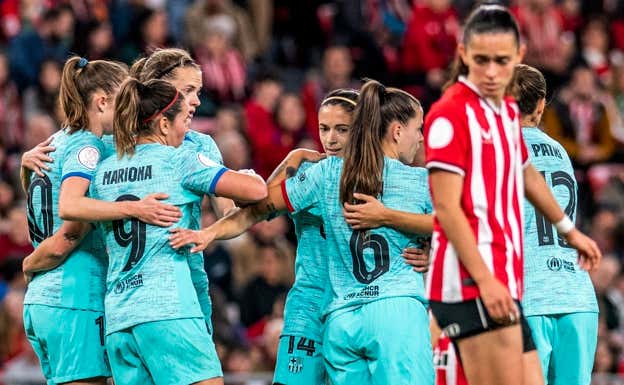 El Barça celebrando un gol contra el Athletic.  EFE
