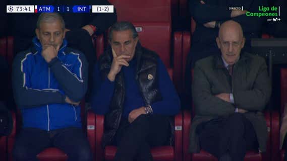 Imagen del palco de autoridades del Metropolitano durante el partido entre el Atlético de Madrid e Inter de Milan. /Movistar +