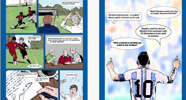 La servilleta de Messi sale a subasta junto a la obra de Darwin con el tope de un barril de whisky y un coche de 1912