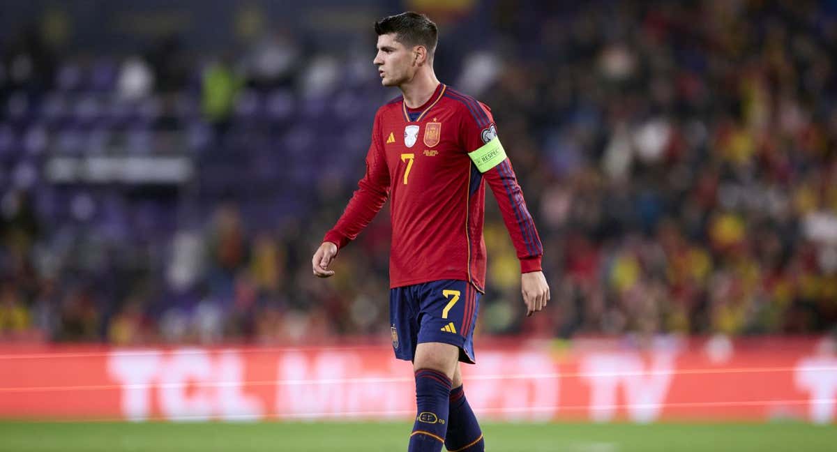 Morata en un partido con la Selección española./Getty