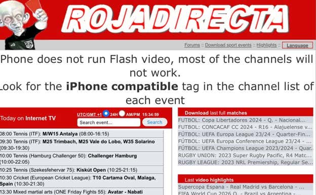 Interfaz de la web RojaDirecta. RELEVO