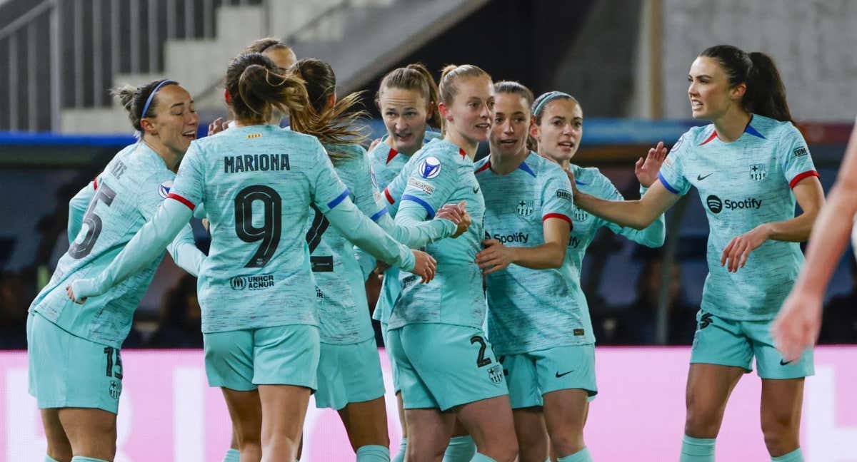 Las jugadoras del Barça celebran el 0-1.