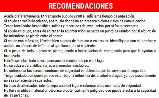 Parte de las recomendaciones del comunicado del club. Captura