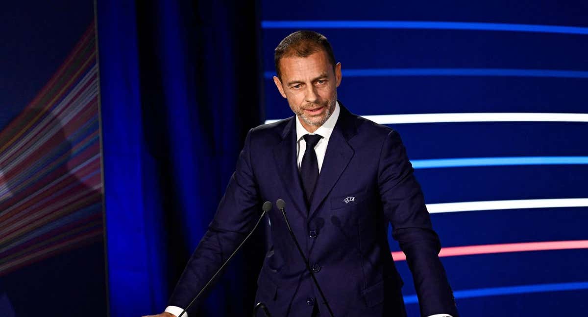 Aleksander Ceferin, presidente de UEFA, durante un congreso./AFP