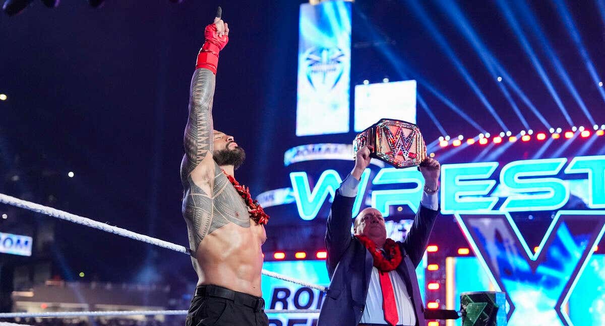 Roman Reigns en su último día como campeón en Wrestlemania. /WWE