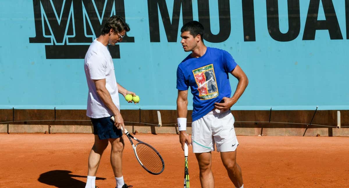 Alcaraz durante un entrenamiento en el Mutua Madrid Open.