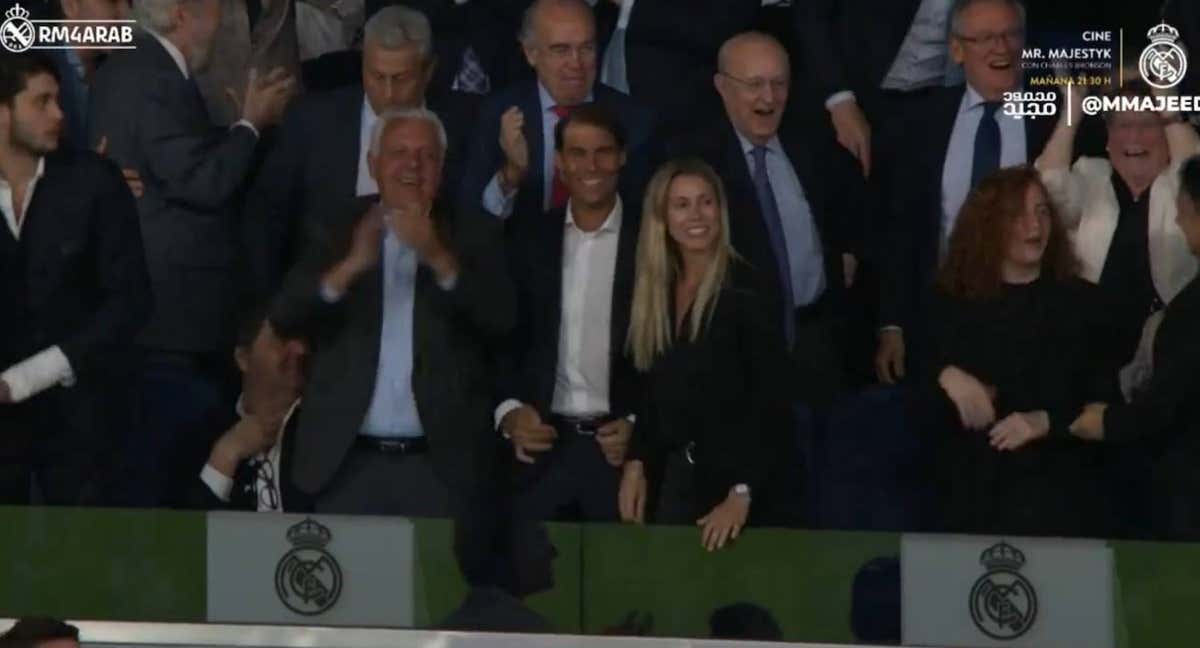 Nadal celebra el 3-2 de Bellingham. /CAPTURA REAL MADRID TV