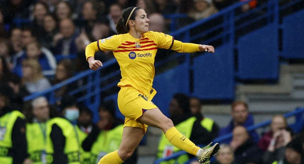 Aitana Bonmatí celebra su gol ante el Chelsea en la semifinal de la Champions.