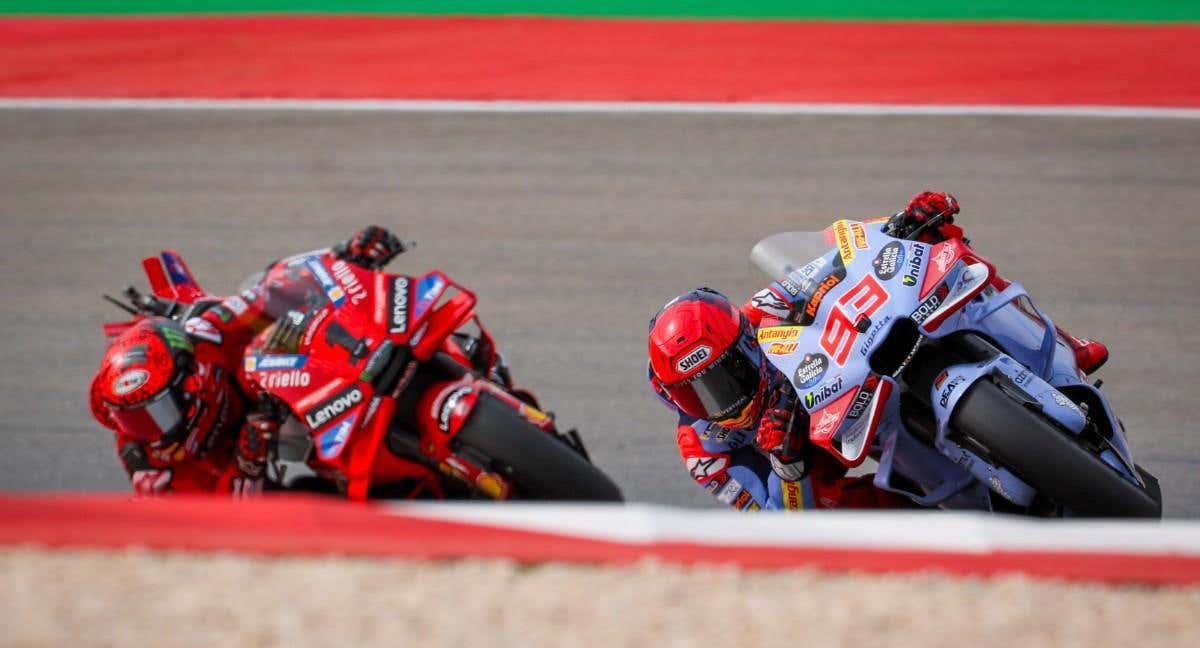 Márquez y Bagnaia pelean en el Gran Premio de España. /EFE