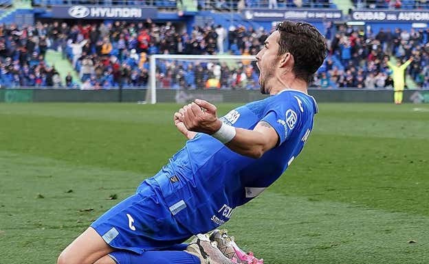 Jaime Mata celebrando un gol con el Getafe este curso.  @mata_jaime9
